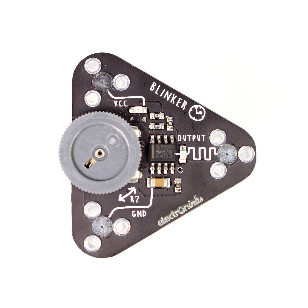 The top of a Circuit Scribe blinker module on a white background.